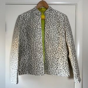 Flores & Flores 100% Silk Animal Print Blazer Gray White Green Plus Size 16